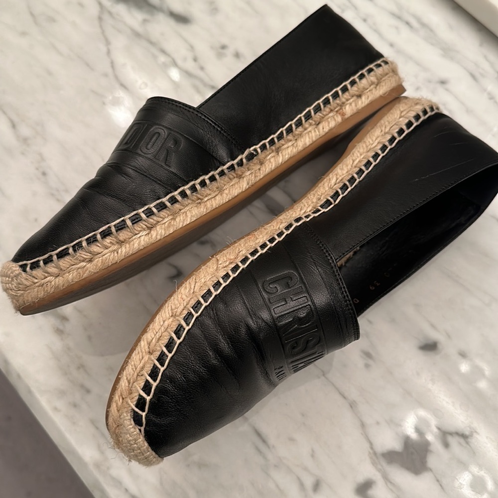 Dior Granville Black Lambskin Logo Espadrille Slip-on Flats Size 39 EU - Picture 3 of 6